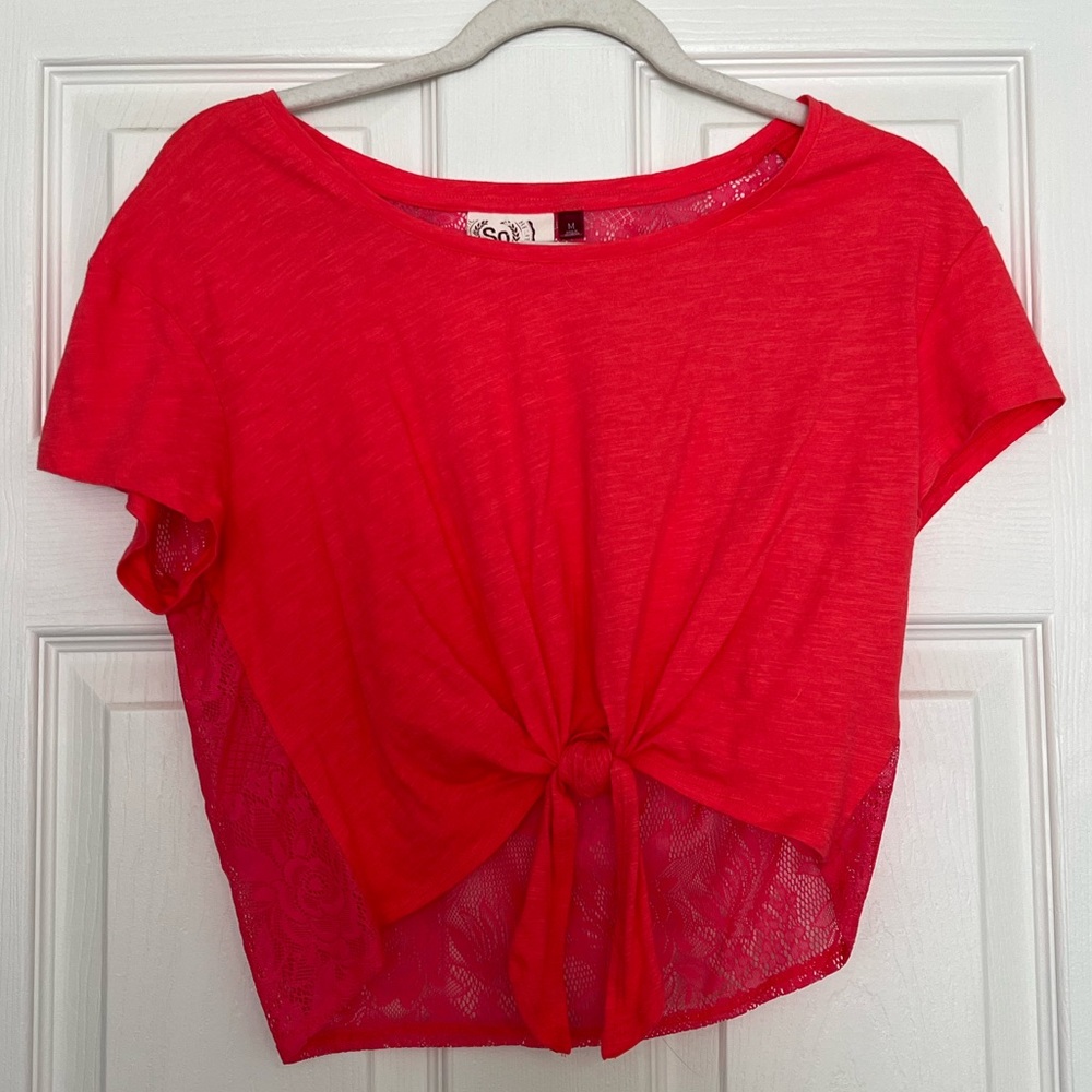 Pink SO tie top with lace back (M)
